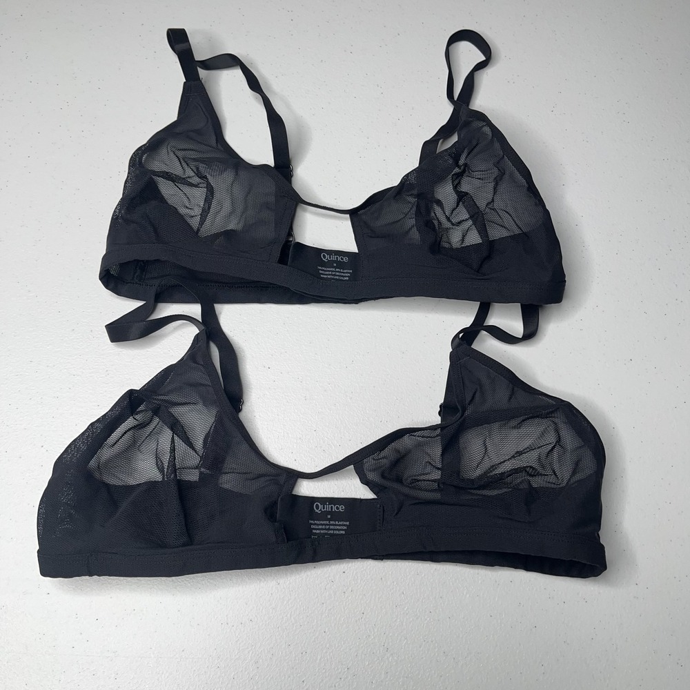Quince Belgian Mesh Sheer Cutout Bralette Black 2 Pack Size Medium NWOT